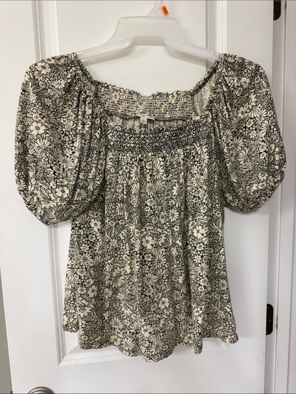Wonderly green forest Floral Smocked Square-Neck Tunic - Cream